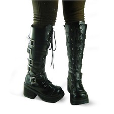 schwarz steam-punk gothic lolita damen-stiefel boots Shoes Schuhe gotik goth EMO