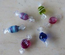 6 bunte Bonbons aus Kristall-Glas Prager/Böhmische Glasmanufaktur Dekoration