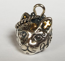 Anhänger Sterlingsilber Handarbeit ziseliert Katzenkopf 925 Silber 2,0 x 1,2 cm