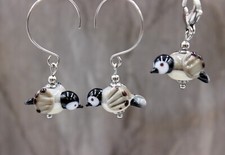 Vogel Meise Mönchsmeise Schmuckset Natur Lampwork Perlen Ohrringe Charm #E094