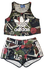 ADIDAS Originals Floral Damen Set Gr. S / 34 Hose & Shirt Hot Pants Cropped Top