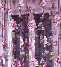 Gardine ca 100 x 200 cm  Tunnelzug lila mit Pfingstrosen geblümt