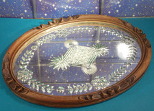 Spiegel Tablett ANTIK Servier Coctail Holz geschliffen facettiert selten 44x34