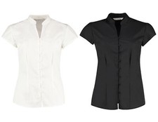 Kustom Kit Damen Bluse Poplin Kurzarmbluse Shirt mit Asia Kragen kurzarm Übergrö