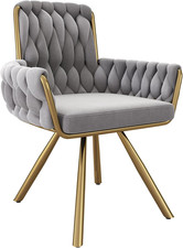 Einzelner grauer Samtdrehsessel, 4 Metallbeine, für Wohn & Schlafzimmer, grau