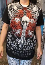 Damen T-Shirt M 38/40  Strass Totenkopfmotiv 