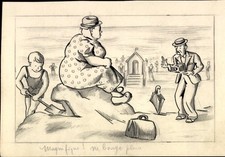 Ak Strand, dicke Frau, Mann mit Fotoapparat - 11283543