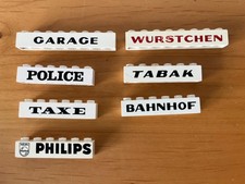 Lego Schriftsteine Garage Würstchen Bahnhof Police Philips Taxe Tabak 60er-Jahre