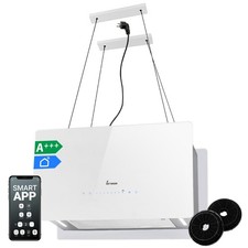 Dunstabzugshaube Inselhaube 60cm Umluft weiß Glas Touch LED Smart WiFi App