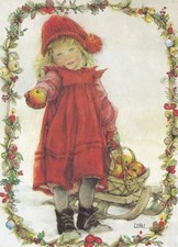 Postkarte Glückwunsch Weihnachten Apfel Kind Mädchen  Lisi Martin