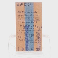Fahrkarte Fahrschein EISENBAHN Wochenend Ausflugskarte 28.12.74 Pappe Hamburg 