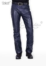 Marineblaue Lederjeans Hose 501 Style Classic Fit, passt über Cowboystiefel