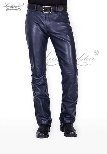 Marineblaue lederjeans hose - lederjeans,