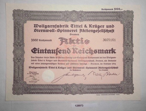 1000 aktie wollgarnfabrik - rm,