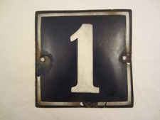 EMAIL EMAILLE EMAILLIERT HAUS NUMMER HAUSNUMMER 1 EINS METALL SCHILD ALT ANTIK