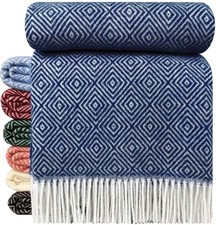 Wolldecke 100% Schurwolle Wohndecke Tagesdecke Plaid 140x200cm Tirol-V Blau