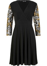 Shirtkleid mit 3/4 Arm Gr. 40/42 Schwarz Silber Metallic Abend-Party-Kleid Neu