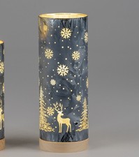 LED Tischlampe WINTERBLAU mit Hirsch und Tannen H. 25cm aus Glas Formano W25