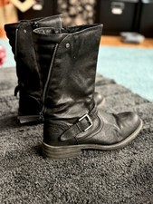 Bullboxer Damen Stiefel Schwarz Leder Gr. 37 Fällt aber für Größe 38