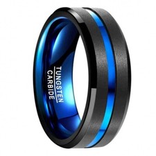 Nuncad 8mm Ring Herren Schwarz Blau Wolframcarbid Außenbreite Bequem 