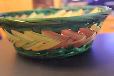 Korb Stroh Körbchen Brotkorb dunkel grün mittig Streifen ca. 22 cm x 7 cm NEU