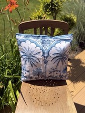 Kissenbezug Dekokissen  40x40 cm tropische Palmen Motiv   blau-weiß