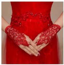 Red BrautHandschuhe Hochzeit Spitze Aufkleber Brautzubehör Ein Paar