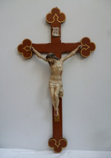 großes Kruzifix / Wandkreuz aus Holz mit Christusfigur 83cm Volkskunst