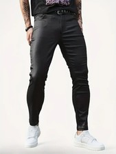 Herren Schwarz Lederhose 100% Echtes Lammleder Slim Fit Cargo Moto Biker...