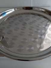 Tablett Silber  27 cm rund Metall Dekoteller Dekoration Metallteller Teller