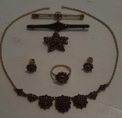 Granat schmuck set halskette - set:,