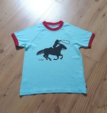 JAKO-O Kurzarm-Shirt 116/122 helltürkis COWBOY Motiv Rundhals Raglanarme Logo BW
