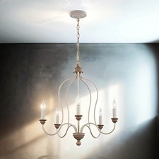 Rustikaler Kronleuchter CANDELA 8 Shabby Weiß 5-flmg verstellbar Esstisch Lampe