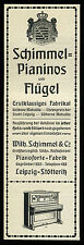 Alte Reklame Werbung 1909 Schimmel-Pianinos und Flügel Wilh. Schimmel Leipzig