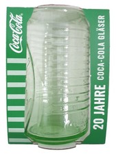Coca-Cola Glas Dosenform Retro Transparent 20 Jahre Jubiläum Logo