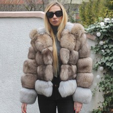 Kurz Echter Fuchs Pelz Mantel Für Damen Mit Kapuze Naturfell Warme Jacken Mantel