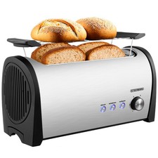 Toaster mit Brötchenaufsatz 4 Scheiben Edelstahl Langschlitz Toaster 