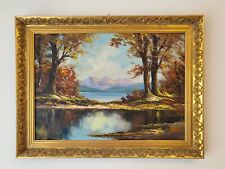 Ölgemälde,Landschaftsbild,gerahmt, signiert,Mühlberger,See,Hübsch gemalt!Groß!