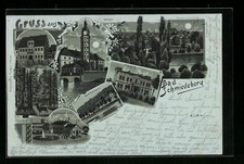 Mondschein-Lithographie Bad Schmiedeberg, Gasthaus Goldene Sonne, Eisenhammer,  