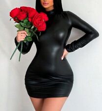 Sexy Damen Kunstleder Minikleid Rückenfrei Clubwear Schwarz L/40-42