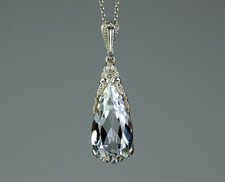 RAR Silber - antiker Art Deco Tropfen-Anhänger - 9.20 ct Aquamarin - ZERTIFIKAT