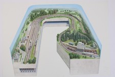 Ivo Cordes Originalzeichnung/Schaubild Modelleisenbahn "Erdbach" (G17)