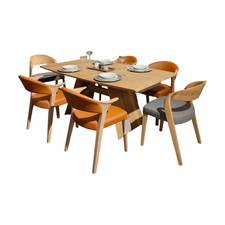 Voglauer 6er Set Stuhl V-Rock Stoff Curl Steel Grau Und Leder LV Cognac 