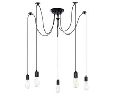 Pendelleuchte Hängelampe 5-flammig, Schwarz Lampe + 6 Vintage Glühbirnen