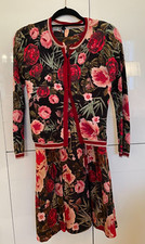 Hallhuber Set - Kleid mit Strickjacke - schwarz mit roten Rosen, Gr. 34/XS