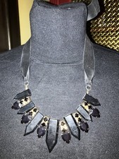 Modeschmuck Damen Halskette Kette Band Schwarz Goldfarben