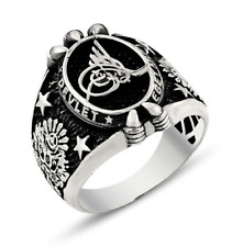 OSMANLI Tuğra Arma Kartal Pençesi Gümüş Erkek Yüzük, Tugra 925 Silber Herrenring