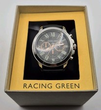 Racing Green Herren Chronograph Uhr mit schwarzem Lederarmband und orange...
