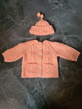  Baby Ausfahr garnitur  Set Hand gestrickt Jacke und Mütze 56/62