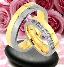 2 Trauringe Eheringe Partnerringe mit Steinen GRAVUR GRATIS , 6mm Breit , JE49-A
